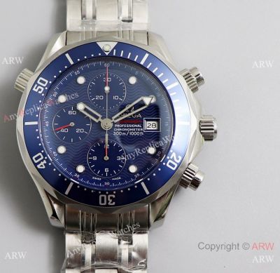 Swiss Omega Diver 300m James Bond Replica Watch SS Blue Wave Dial